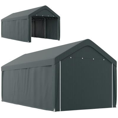 Outsunny Carport, 10 x 20 ft Portable Garage with 2 Roll-Up Doors and Removable Sidewalls for Car, Truck, Boat, Dark Grey