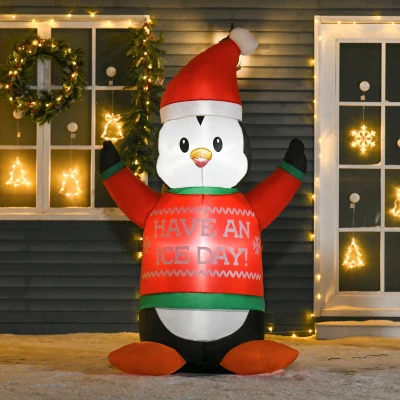 HOMCOM 6ft Christmas Penguin Inflatables with LED Lights