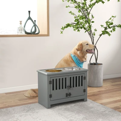 PawHut Dog Food Storage Cabinet with Bowls, Gray