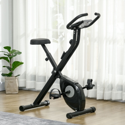 Soozier Foldable Exercise Bike Indoor Stationary Bike w/ 8-Level Magnetic Resistance LCD Screen Phone Holder for Home Gym Black