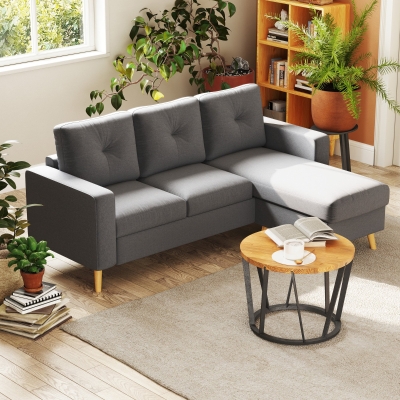 HOMCOM Sectional Sofa Couch, L Shaped Couch with Reversible Chaise, Wooden Legs for Living Room, Bedroom, Dark Grey