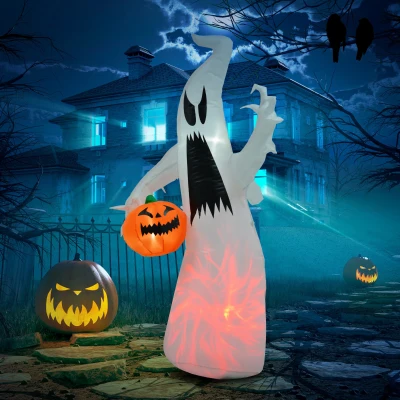 HOMCOM 5.9' Halloween LED Ghost with Pumpkin, Inflatable Decor