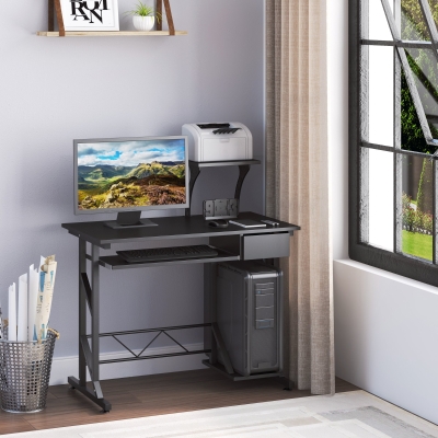 HOMCOM Computer Desk with Keyboard Tray, Writing Desk with Drawer, Workstation for Home Office, Black (35.4"Lx19.7"Wx39.4"H)