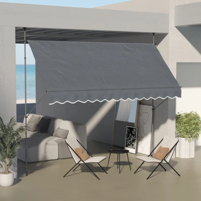 Outsunny 11.5' Retractable Patio Awning, UV Resistant, Dark Gray