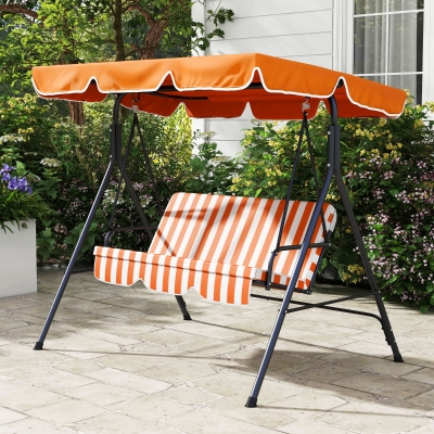 Outsunny 3-Seater Outdoor Porch Swing with Adjustable Canopy, Patio Swing Chair for Garden, Poolside, Backyard, Orange