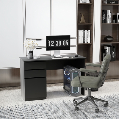 HOMCOM Computer Desk with Storage, PC Table with Drawers and Cabinet for Home Office, Study Room, Black