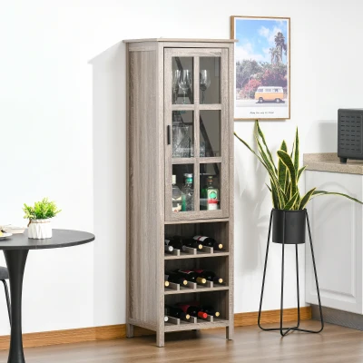 HOMCOM Tall Wine Cabinet, 12-Bottle Rack, Gray Oak