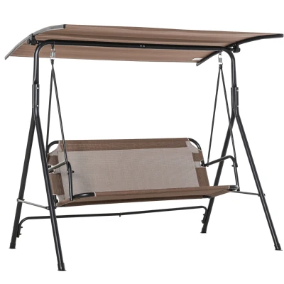 Outsunny 2-Person Porch Swing Chair, 2 Seater Patio Swing Bench w/ Adjustable Canopy, Breathable Seat for Garden, Poolside, Brown