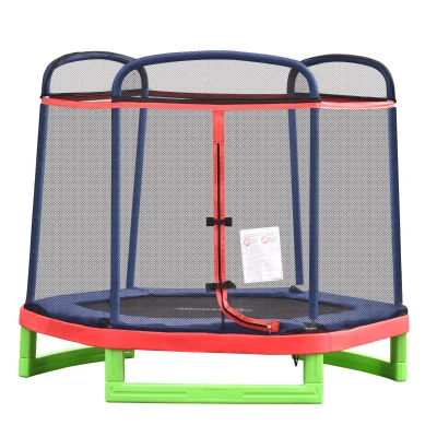 Outsunny 84.75" Kids Trampoline 7 FT Indoor Outdoor Trampolines with Safety Net Enclosure Built-in Zipper Padded Covering, for Boys and Girls, Red