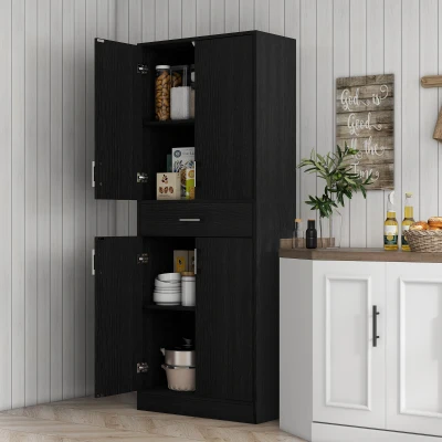 HOMCOM 71" Freestanding Kitchen Cabinet with Drawer, Black