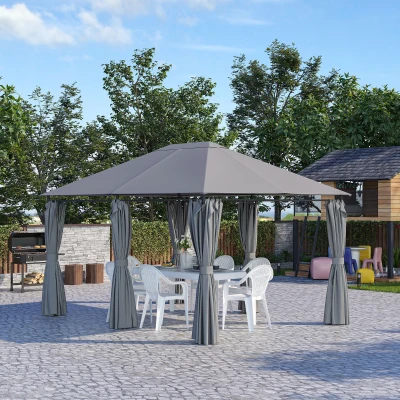 Outsunny 10' x 13' Patio Gazebo, Canopy with 6 Sidewalls, Gray