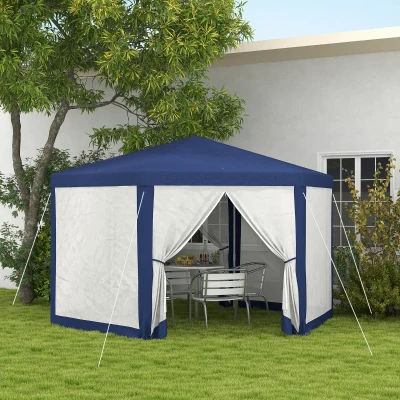 Outsunny 13' Hexagon Outdoor Party Tent, Blue Canopy with Mesh Walls