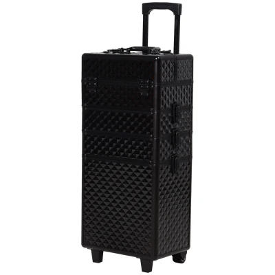 HOMCOM 4 in 1 Portable Aluminum Makeup Train Cases, Rolling Makeup Case with 2 Wheels, Multiple Compartments and Lift Handle