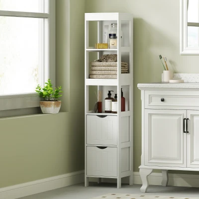 HOMCOM Slim Bathroom Storage Cabinet with Drawers & Shelves, White