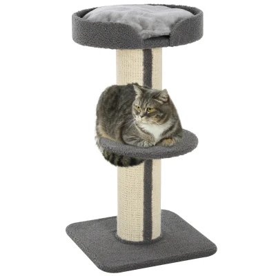 PawHut Cat Tree Kitty Tower with Sisal Mat Scratching Post, Cat Bed, Cushion, Perch, 18" x 18" x 36", Grey