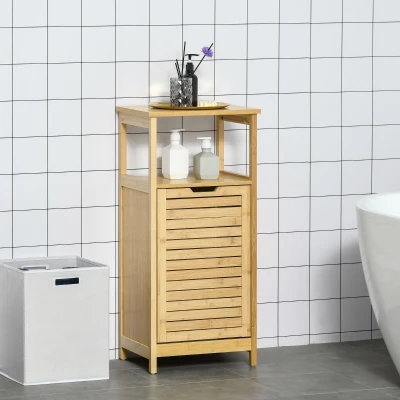 kleankin Bamboo Laundry Hamper Cabinet, Natural Storage Organizer