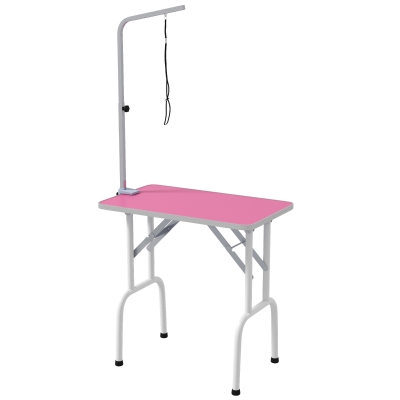 PawHut Foldable Pet Grooming Table for Dogs Cats with Adjustable Arm, Non-slip Surface, Pink