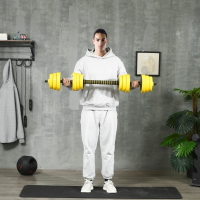 Soozier Dumbbell & Barbell Adjustable Set 66lbs Plate Bar Clamp Rod for Strength Training, Full Body Workout, Muscle Building Home Gym Sports Area Exercise Ergonomic