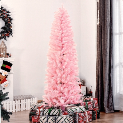 HOMCOM 6FT Pop-up Artificial Christmas Tree Holiday Xmas Holiday Pencil Tree Decoration with Automatic Open for Home Party, Pink