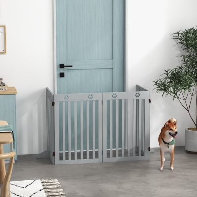 PawHut 80" Extra Wide Freestanding Pet Gate with Support Feet, Light Grey