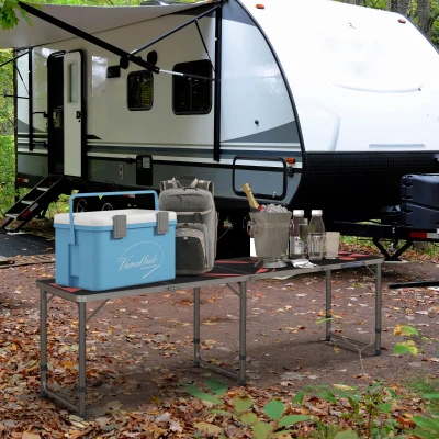 Outsunny 8ft Aluminum Camping Table, Adjustable Legs, Black & Red
