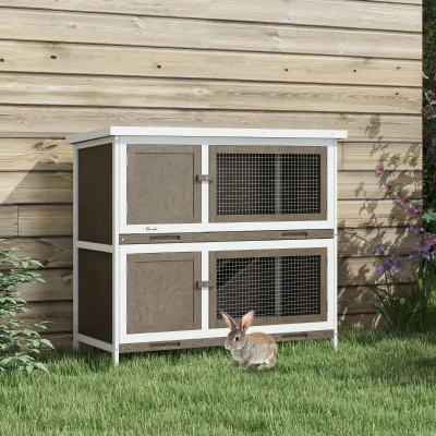 PawHut Wooden Bunny Hutch with Ramp, Indoor/Outdoor, Brown