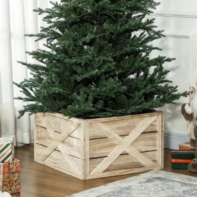 HOMCOM 24" Wooden Christmas Tree Collar Box, Light Distressed Finish