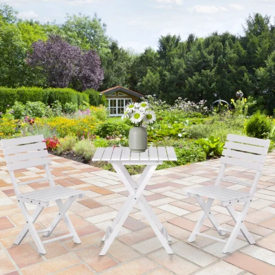 Outsunny 3-Piece White Wood Bistro Set, Folding Outdoor Table & Chairs