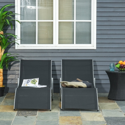 Outsunny Pool Chaise Lounge Chairs Set of 2, S-shaped Foldable Outdoor Chaise Lounge Chair Reclining for Patio Beach Garden With 264lbs Weight Capacity, Black