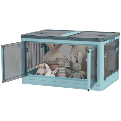 HOMCOM Stackable Collapsible Storage Bins with Lids & Wheels, Blue