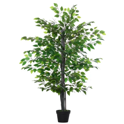 Outsunny 4.75FT Artificial Ficus Tree, Fake Tree with Leaves, Faux Plant in Nursery Pot for Indoor Decoration