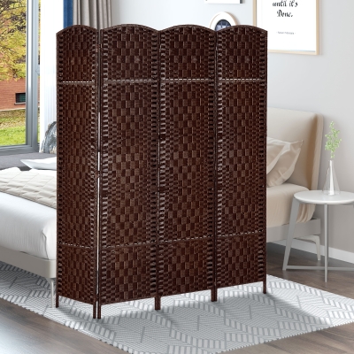 HOMCOM 6ft Folding Room Divider, 4 Panel Wall Partition with Wooden Frame for Bedroom, Home Office, Brown