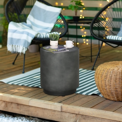 HOMCOM Terrazzo Finish Side Table, 17" Round End Table for Indoor and Outdoor, Charcoal Grey