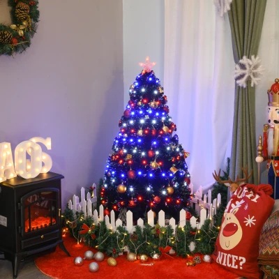HOMCOM 4ft Prelit Christmas Tree, Black with LED Fiber Optics