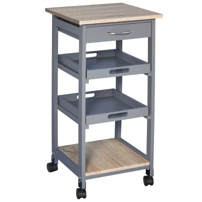 HOMCOM Kitchen Island Rolling Trolley Utility Serving Cart with Drawer  Grey