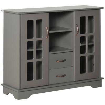 HOMCOM Sideboard Buffet Cabinet, Gray with Glass Doors & Shelves
