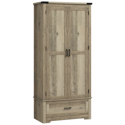 HOMCOM 69" Tall Farmhouse Kitchen Pantry Cabinet with 2 Doors, Drawer and Adjustable Shelves, Grey