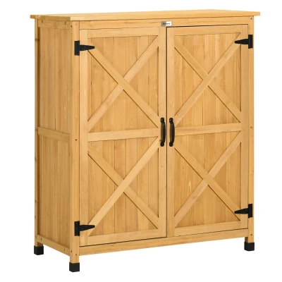 Outsunny Outdoor Storage Cabinet & Potting Table, Wooden Gardening Bench with Patio Cabinet and Magnetic Doors
