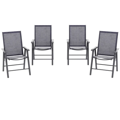 Outsunny 4-Piece Folding Chair Set for Relaxing on Patio Balcony Garden, Comfortable Outdoor Furniture with Armrests, Dark Grey