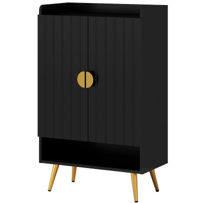 HOMCOM Entryway Shoe Storage Cabinet, Narrow Shoe Cabinet with Adjustable Shelves and Open Shelf for 15 Pairs of Shoes, Black