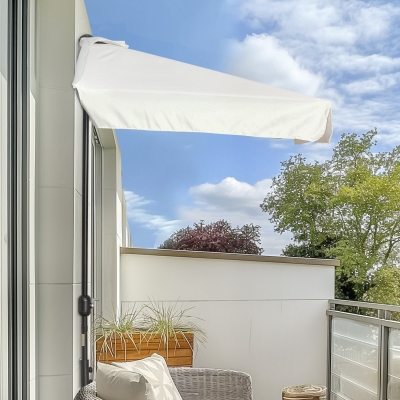 Outsunny 7.5ft Half Umbrella Semi Patio Parasol with Crank Handle, Top Vent for Garden, Balcony- NO BASE INCLUDED, Cream