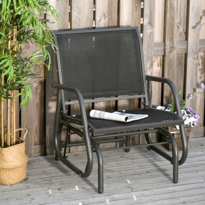 Outsunny Patio Glider with Breathable Mesh Fabric Seat & Backrest, Metal Frame Outdoor Glider Swing Chair with Armrests, Black