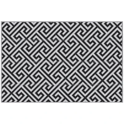 Outsunny Reversible Outdoor RV Rug, Patio Floor Mat, 5' x 8' Plastic Straw Rug for Backyard, Deck, Beach, Camping, Black & White