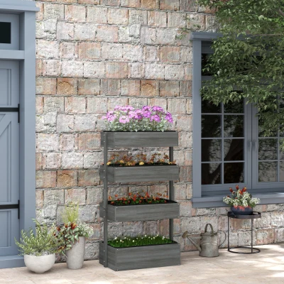 Outsunny 4-Tier Wooden Vertical Garden Planter, Self-Draining, Gray