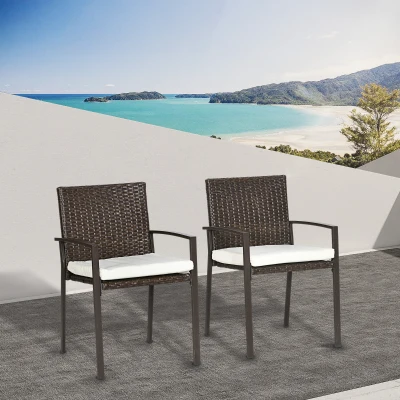Outsunny Rattan Outdoor Dining Chair Set, 2 Cream White Chairs