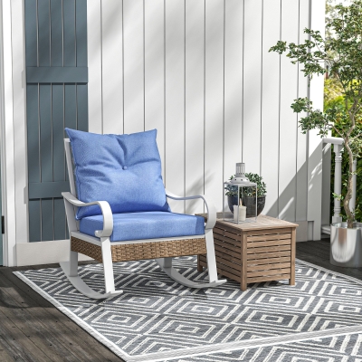 Outsunny Outdoor Rocker, Porch Rocking Chair with Soft Cushion, Rattan Decoration for Garden, Patio, Balcony, Lawn, Light Blue