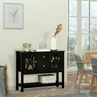 HOMCOM Black Sideboard Buffet Cabinet with Storage & Glass Door
