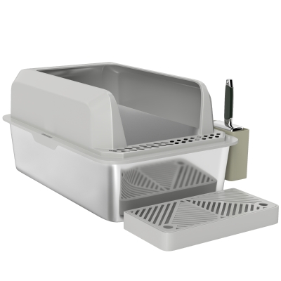 stainless steel cat litter box 23.7" L x 16" W x 11.4" H Light Gray