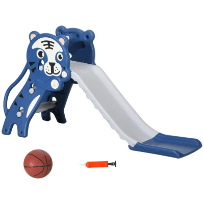 Qaba 3 in 1 Slide for Toddlers, Kids Slide Playset with Basketball Hoop, Climber, for 18-36 Months, Blue