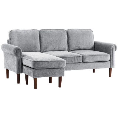 HOMCOM L Shape Sofa, Modern Sectional Couch with Changeable Chaise Lounge, Wooden Legs, Corner Sofa for Living Room, Grey